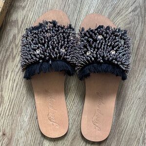 Free People Black Beaded Slide Sandals